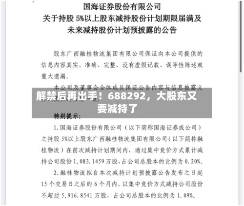 解禁后再出手！688292，大股东又要减持了-第1张图片