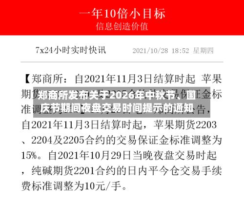 郑商所发布关于2026年中秋节	、国庆节期间夜盘交易时间提示的通知-第1张图片