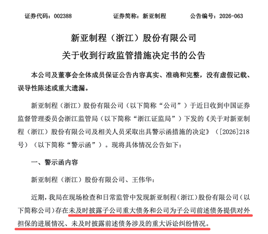 002388	，涉信披违规，时任董事长王伟华担责！